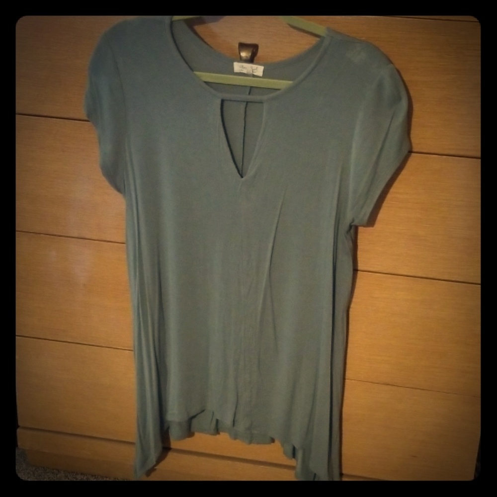 Olive top with peek a boo neck line